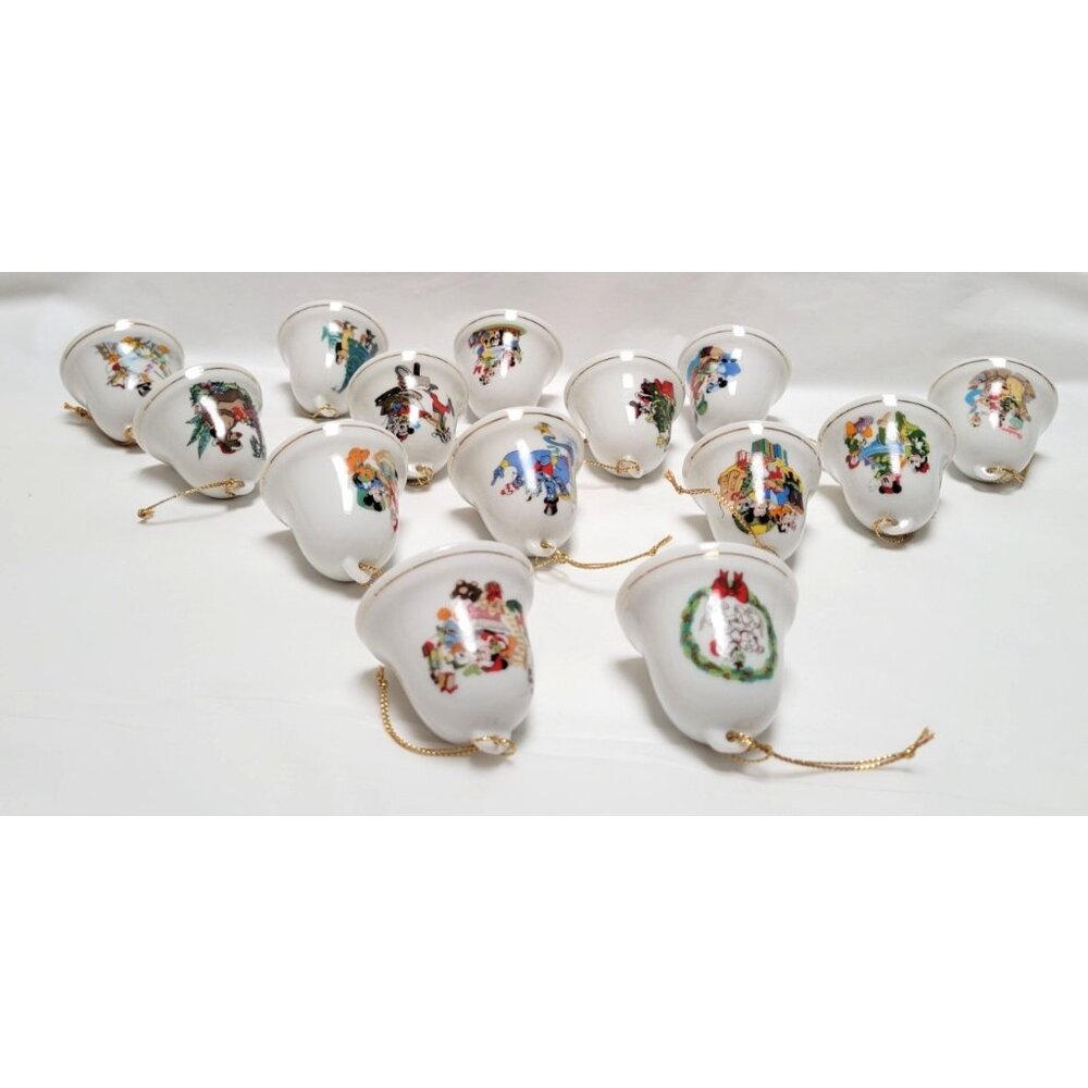 Lot of 14 Vintage Disney Grolier 2" Ceramic Bell Ornaments Mickey Minnie Donald - Picture 8 of 8